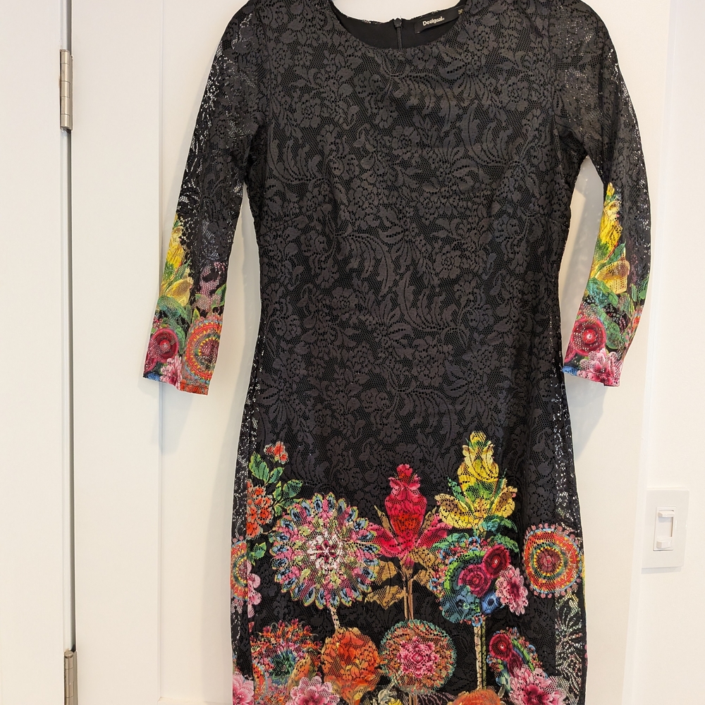 Desigual Black Dress with Vibrant Floral Design